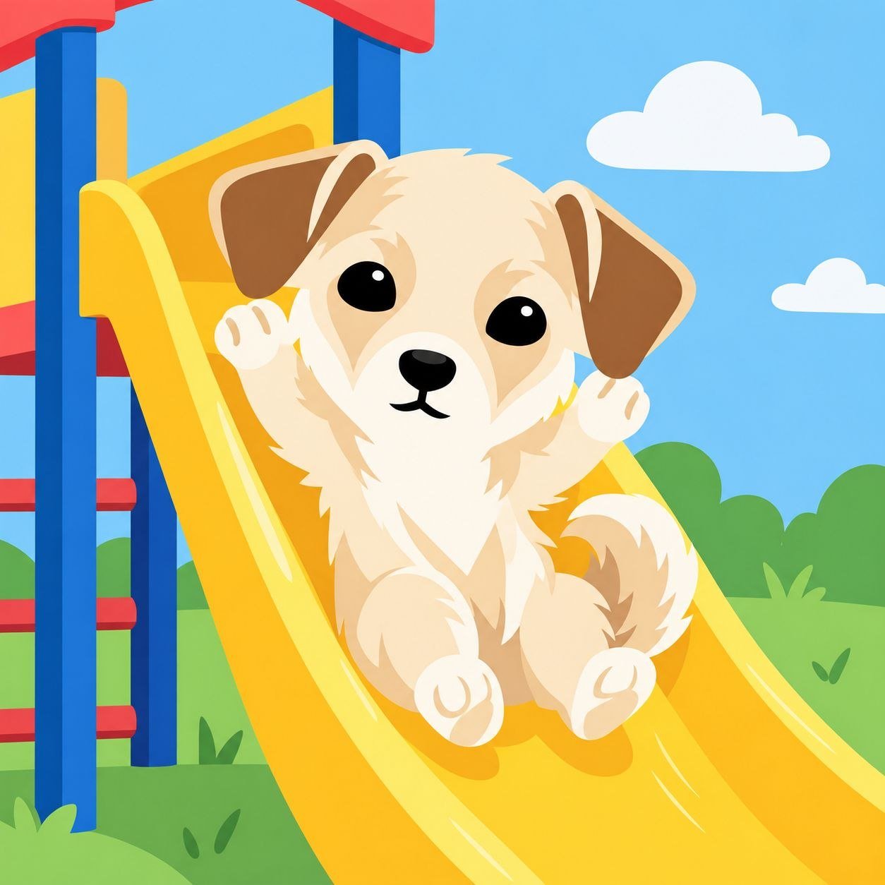 Cali sliding down a playground slide